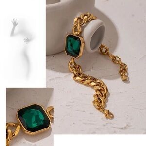 ⭐️ New Emerald Green Gemstone 18K Gold Plated Bracelet